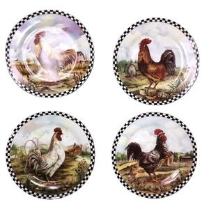 Sakura Retro Rooster Kim Poloson Set 4 Stoneware Salad/Dessert Plates 8 3/8" BOX